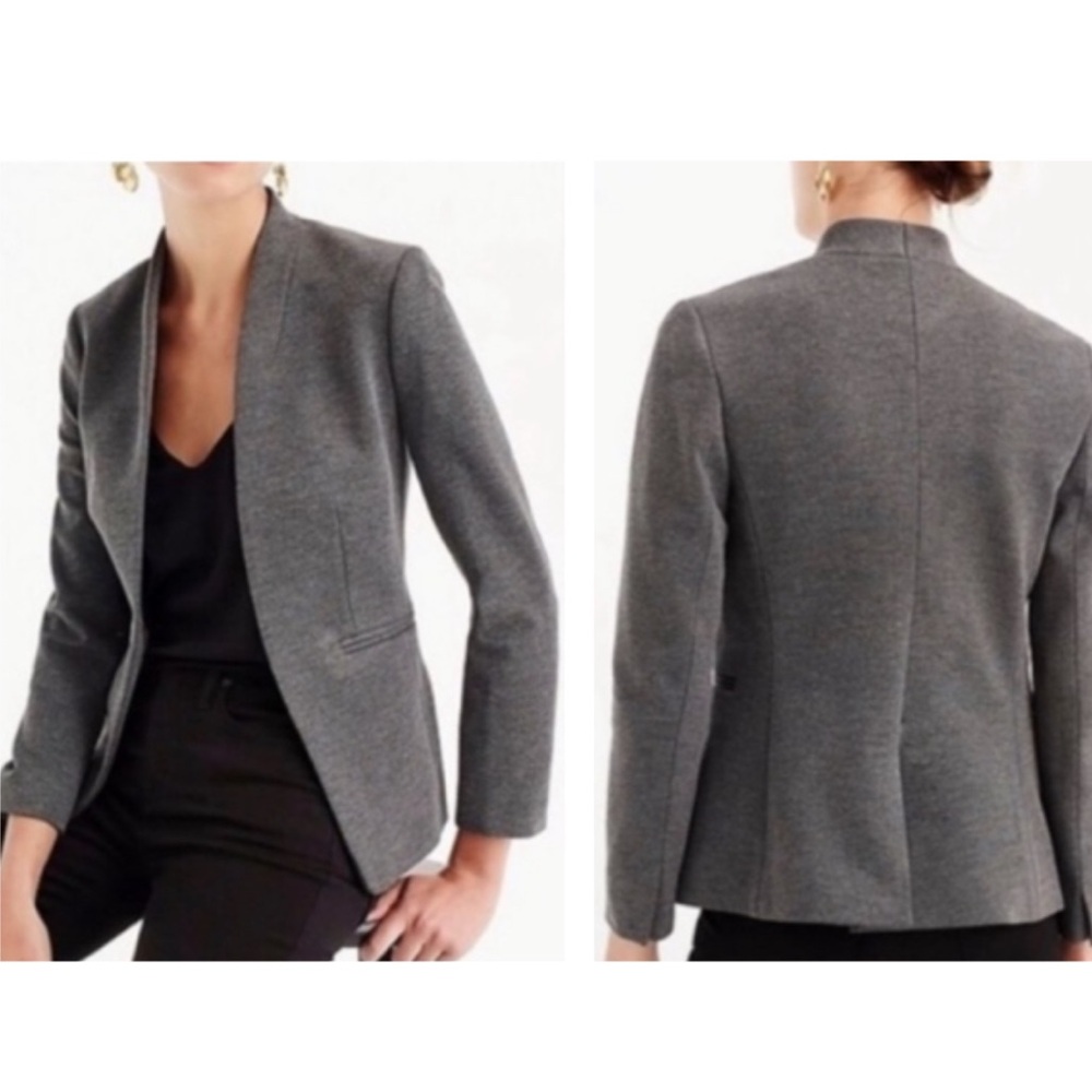 J. Crew Going-out Collarless Blazer in Stretch Twill Heather Dove/Gray 00 EUC.